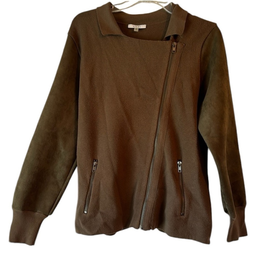 Sioni Faux Suede Asymmetrical Zip Front Moto Jacket in Olive sz M